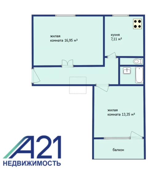 Двухкомнатная квартира по улице Лынькова