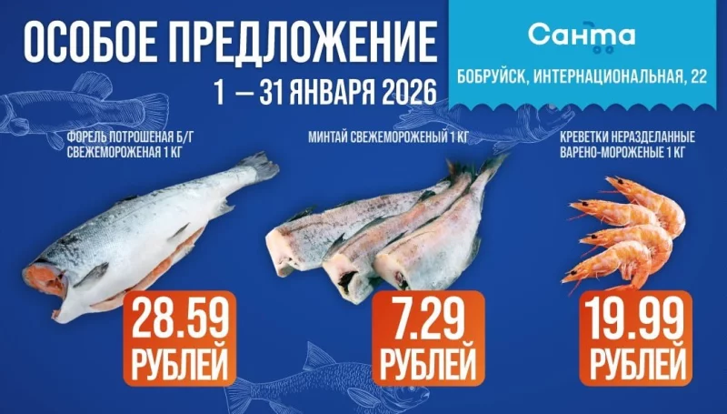 В Бобруйске продают рыбу и морепродукты по суперценам. Минтай – всего 7,29 рубля