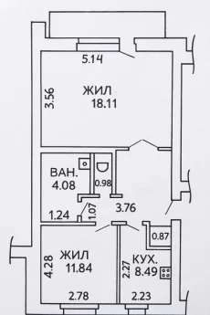 Двухкомнатная квартира в кирпичном доме 53 кв.м