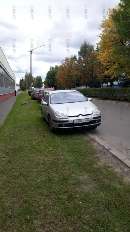Парковка на газоне, напротив входа на машиностроительный завод 