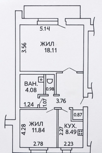Двухкомнатная квартира в кирпичном доме 53 кв.м