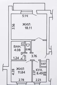 Двухкомнатная квартира в кирпичном доме 53 кв.м