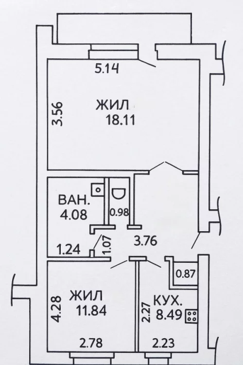 Двухкомнатная квартира в кирпичном доме 53 кв.м