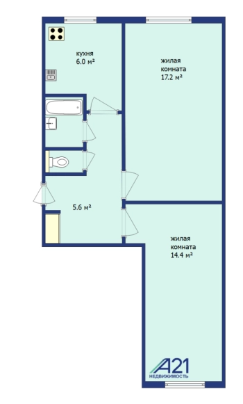 Двухкомнатная квартира на улице 50 лет ВЛКСМ, д. 5