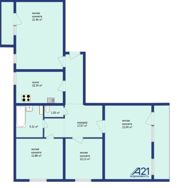 Четырёхкомнатная квартира в центре города