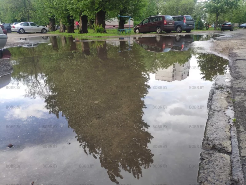Огромная лужа во дворе жилого дома, блокирующая проход к мусорным контейнерам. Напомню, этот асфальт положили ровно год назад.