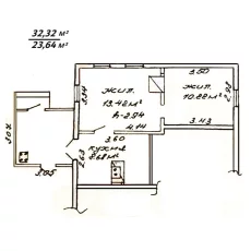 2-комнатная квартира в деревянном жилом доме в центре города