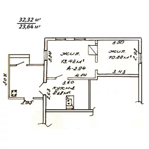 2-комнатная квартира в деревянном жилом доме в центре города