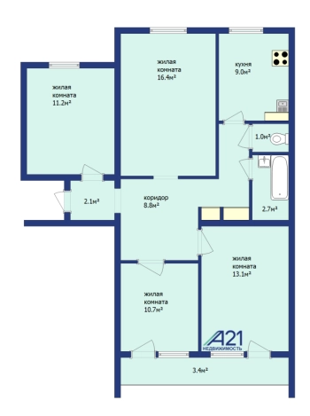 4х комнатная квартира по ул. Ульяновской 72