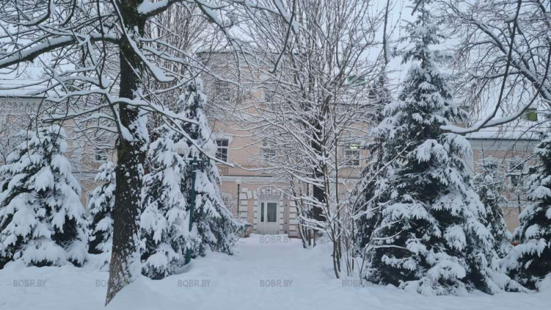 Славянская гимназия зимний пейзаж, одно из немногих красивых старинных зданий сохранившихся на территории города Бобруйска
