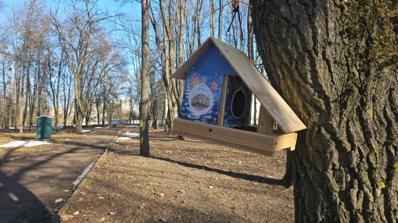 В парке повесили кормушки и памятку, чем кормить птиц