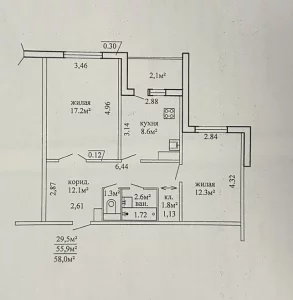 2-комнатная квартира улучшенной планировки на 3 этаже