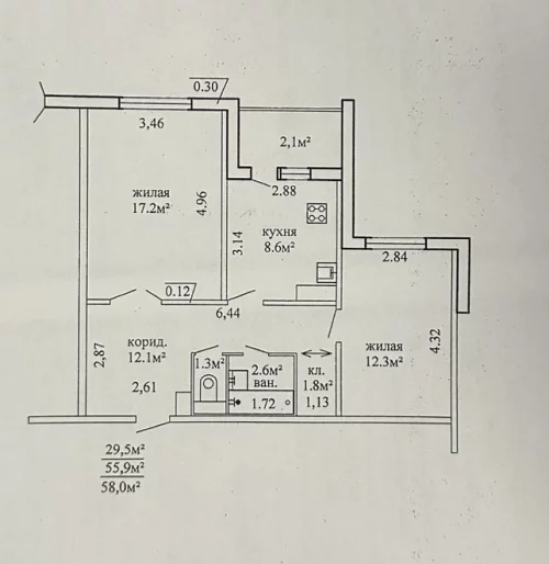 2-комнатная квартира улучшенной планировки на 3 этаже