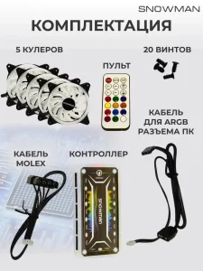 ARGB вентиляторы для корпуса ПК SNOWMAN 5 шт