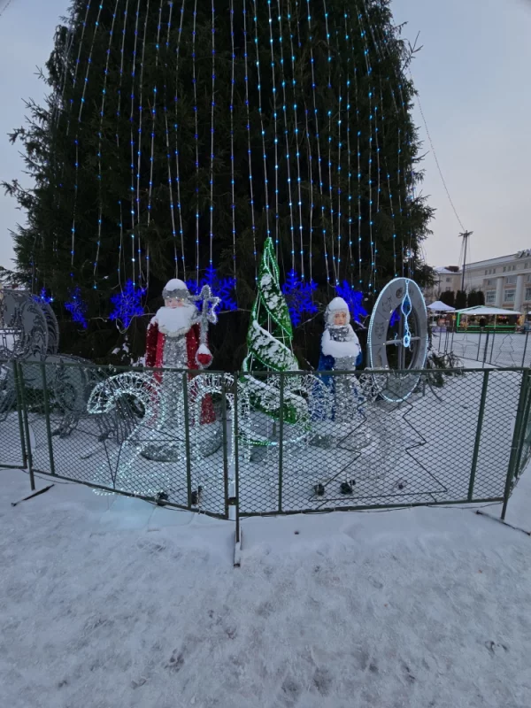 Бобруйский Дед Мороз возле новогодней ёлки