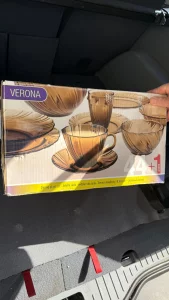 Набор посуды из тёмного стекла. 44+1 предметов