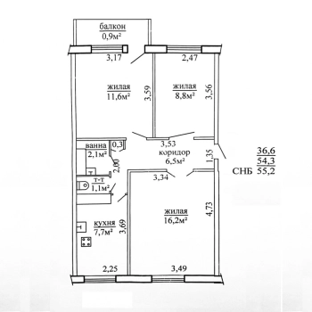 3-комнатная квартира, ул. Ульяновская, 46 (р-н 20-й школы). 28700 уе
