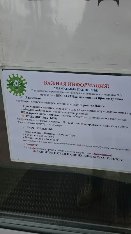 В поликлинике ставят бесплатную прививку от гриппа
