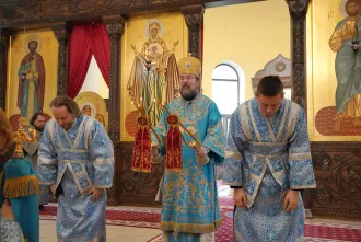 Епископ Бобруйский и Быховский Серафим возглавил Божественную литургию в Никольском кафедральном соборе Бобруйска в праздник Успения Пресвятой Богородицы