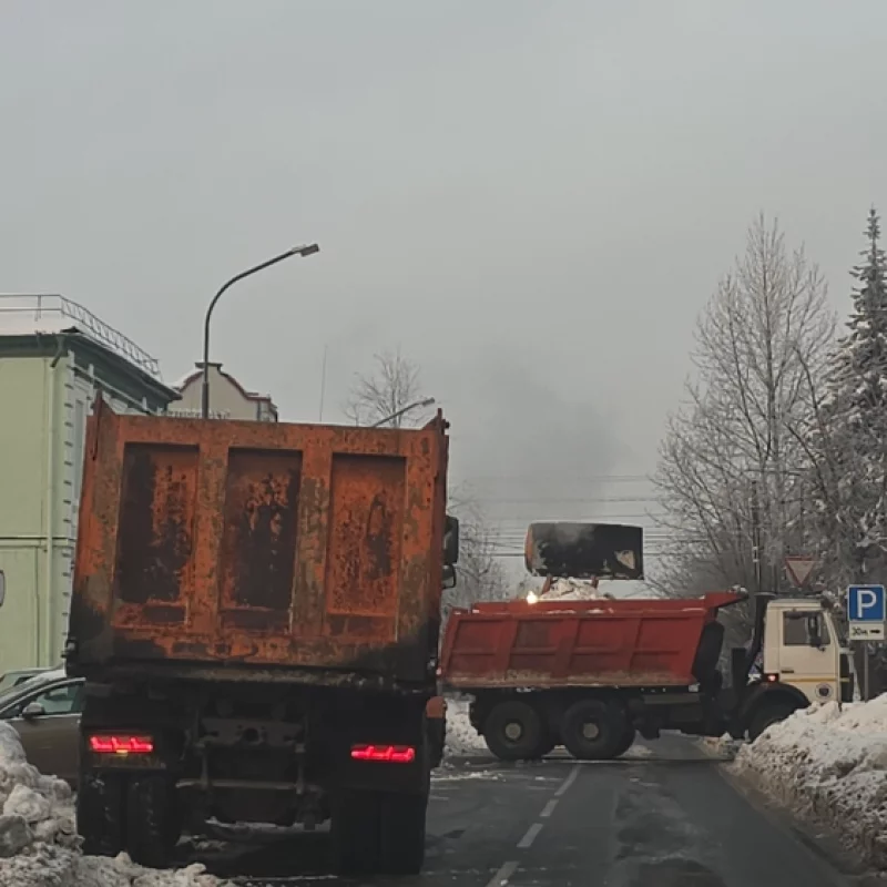 Работы по расчистке города от снега идут полным ходом. только вот незадача что снегопад был месяц назад