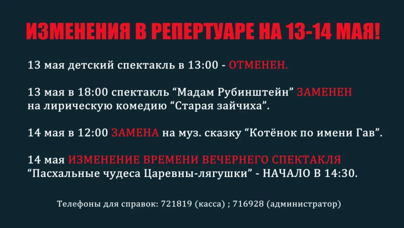 Изменения в репертуаре театра
