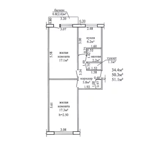 2-х комнатная квартира по ул. 50 лет ВЛКСМ, 23. 26500 у.е
