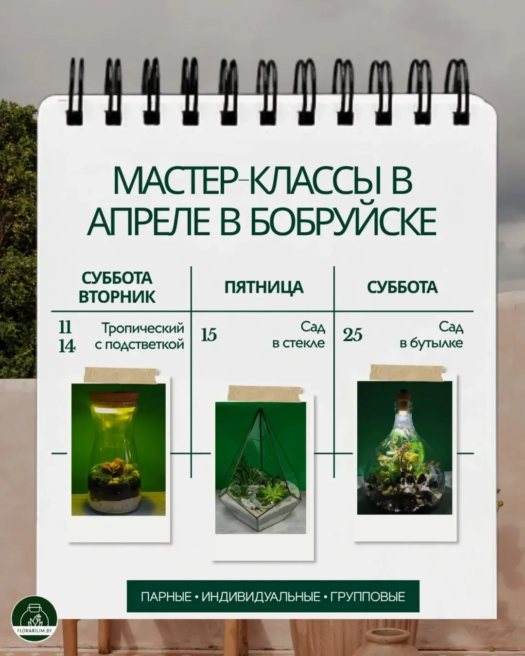 Мастер-класс по созданию флорариума в Бобруйске: расписание на апрель